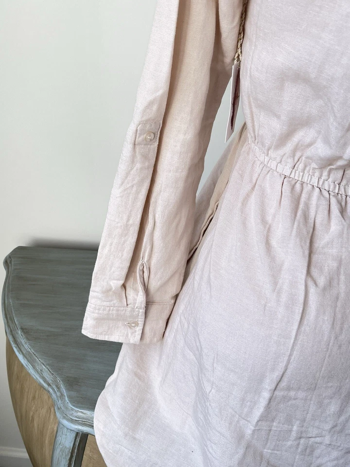 Vestido Camisa Jessica Simpson Lino M Mujer Mediano Crudo Preppy Academia Clásico Foto 4 de 4