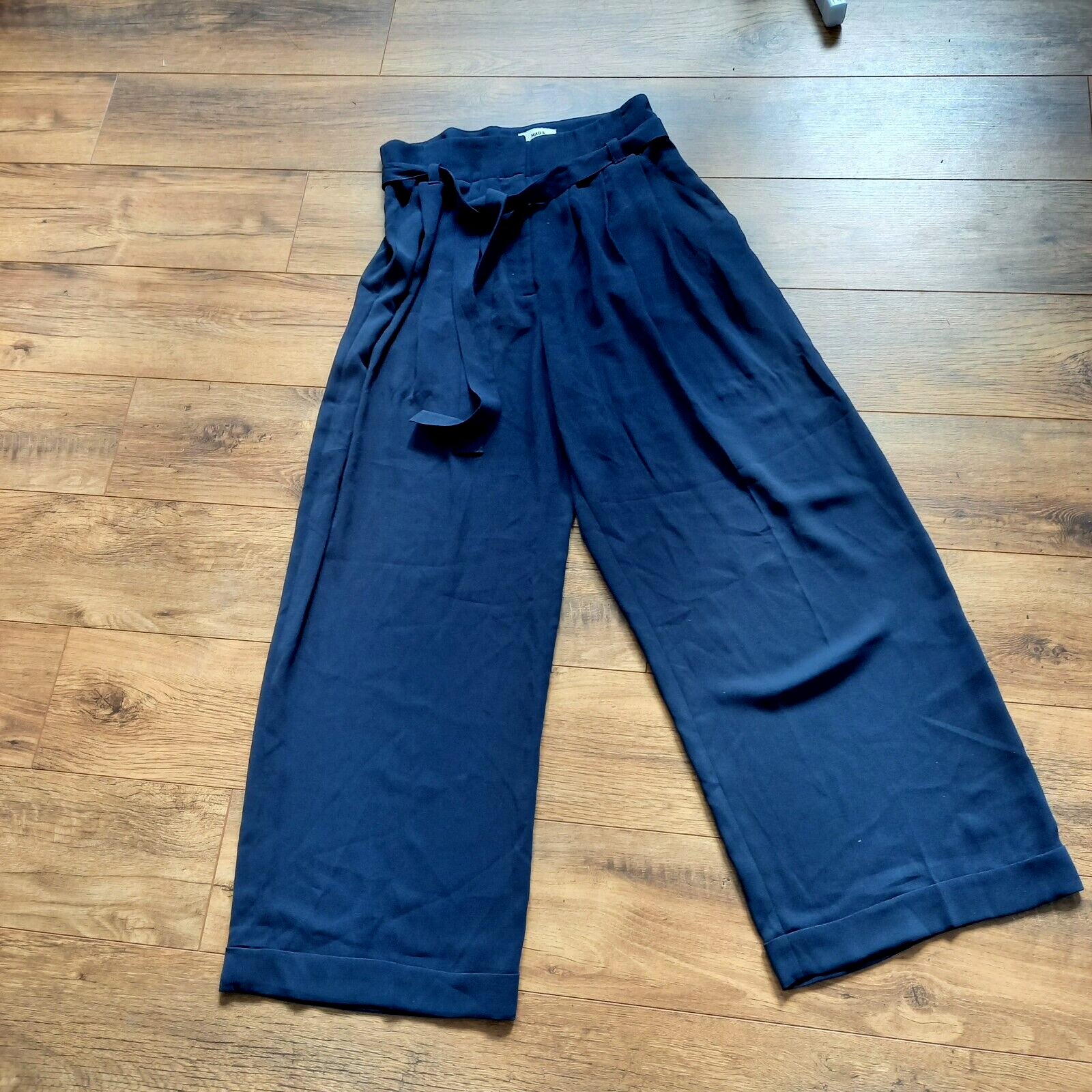 Mads Norgaard Womens Wide Leg Palazzo Pants Trousers 10 S 36 BLUE Paperbag Waist