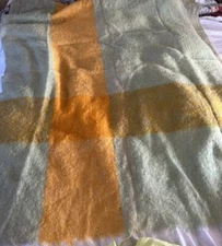 Donegal Design Throw Blanket Scarf Mohair Wool Handwoven Ireland Yellow Green