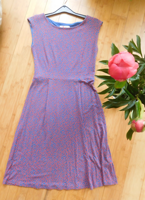 marina jersey dress boden Boden Marina MIDI Blue Jersey Dress With Red Floral Print ~ Size 10