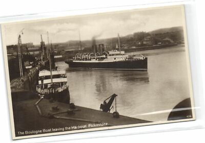 1 Postcard Transport Ships Boulogne leaving the Harbour for Folkestone thboat13
