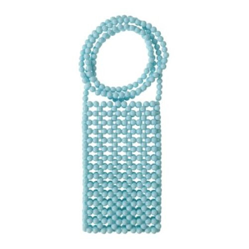 Beaded Crochet Mini Crossbody Phone Credit Card Holder Light Blue - 4