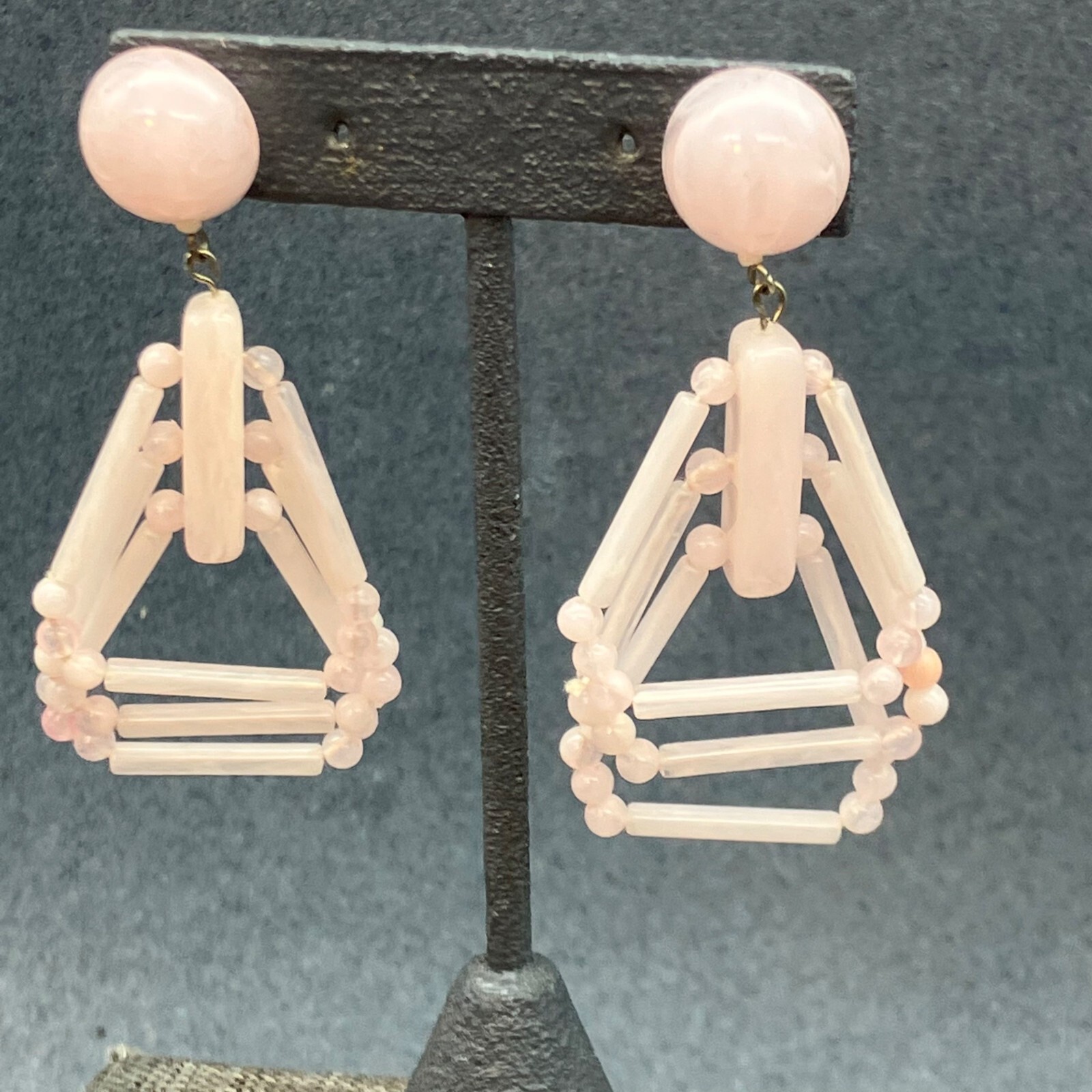 Dangle Pierced Earrings Translucent Pink Marbled … - image 1