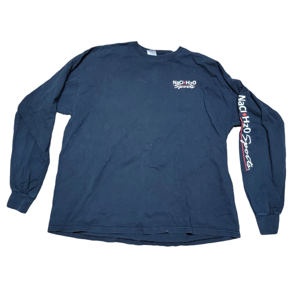 Camiseta masculina manga longa preta XXL pesca em água salgada NaCl H2o   - Imagem 3 de 4