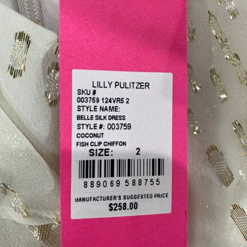 NWT LILLY PULITZER SIZE 2 BELLE FLOUNCE SILK DRESS *METALLIC* COCONUT CHIFFON - Picture 13 of 14