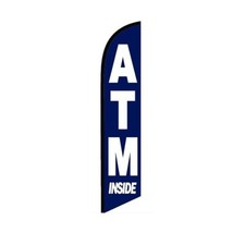 ATM Inside Dark Blue Swooper Flutter Feather Flag  3ft W x 11.5ft Tall