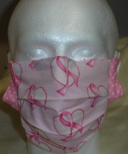 USA cotton Face mask, face cover, handmade with Pink Ribbon Fabric FAST SHIP