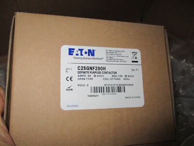 Eaton C25GNF290H Definite Purpose Contactor 2P 90A 600V, 277V Coil New in Box