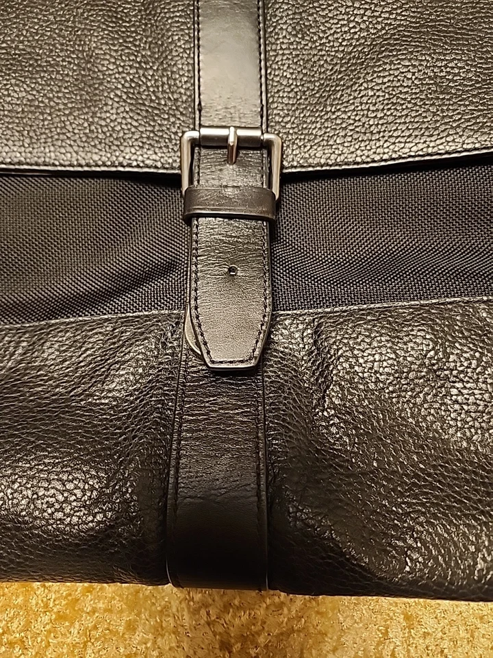 John Varvatos Hombre Cuero Negro/Nylon Portátil Mensajero Maletín Bolso Foto 4 de 4