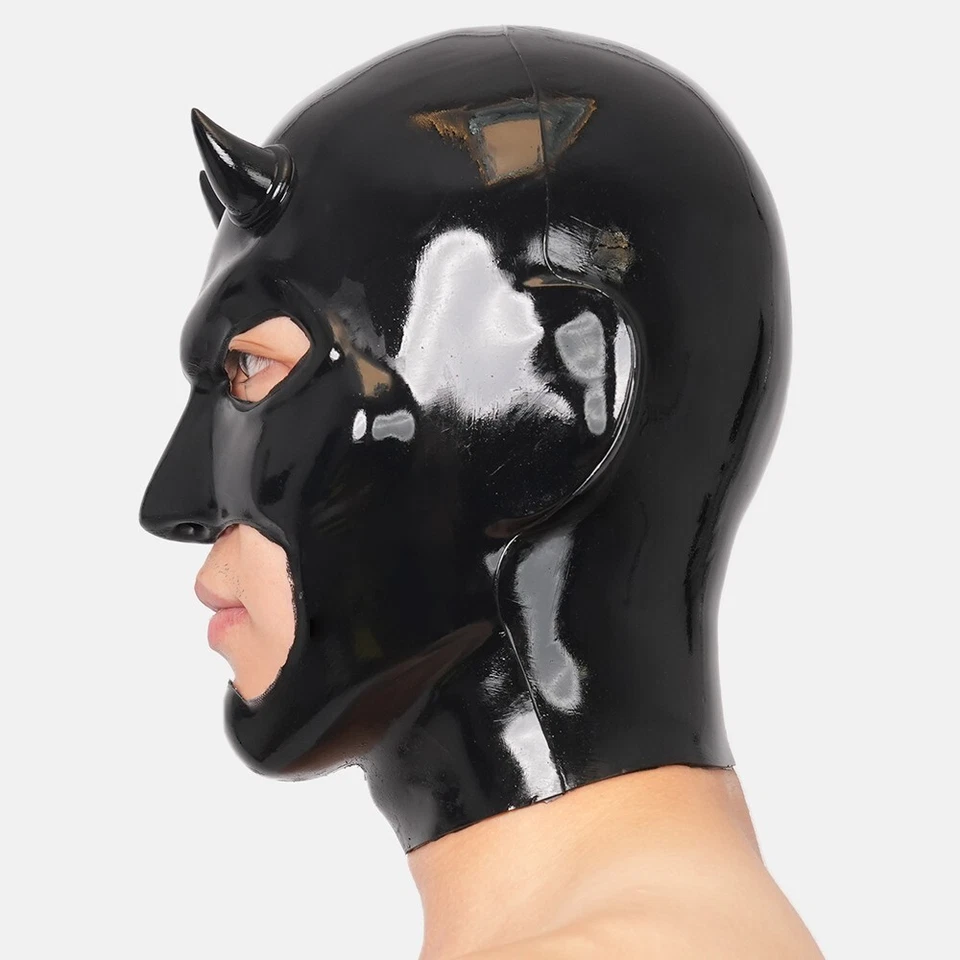 Furrjoi Silicone Evil Demon Horned Man Hood Latex Furry Fetish Mask Whole Black - Image 3 of 4