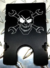 MECHANIC,Billet Vault Aluminum Wallet RFID protection, Skull With Wrenches