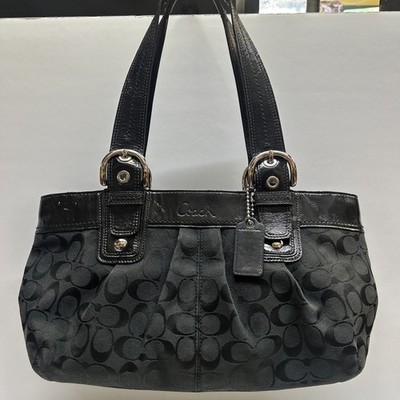 Authentic Coach F13742 Black Signature Soho Pleated Jacquard Tote Shoulder Bag