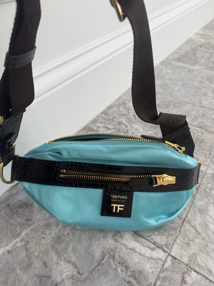 Bolso de cintura adornado turquesa TOM FORD Logo correa de lona Foto 2 de 4