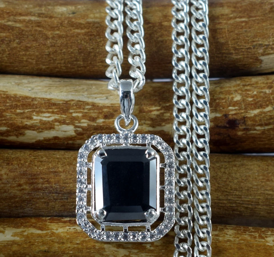 Zertifiziert Schwarz Diamant Solitaire 11.12 CT Smaragdschliff Anhänger Gift Für - Bild 2 von 4