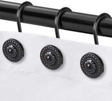 Black Shower Curtain Hooks, Rust Proof Decorative Shower Curtain Rings for Bathr