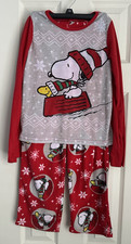 Snoopy Youth Size 10 Holiday Winter Fleece Pajama Set Long Sleeve 2 Pieces