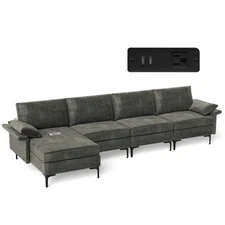 Modern Modular L-shaped Sectional Sofa w/ Reversible Chaise & 2 USB Ports Grey