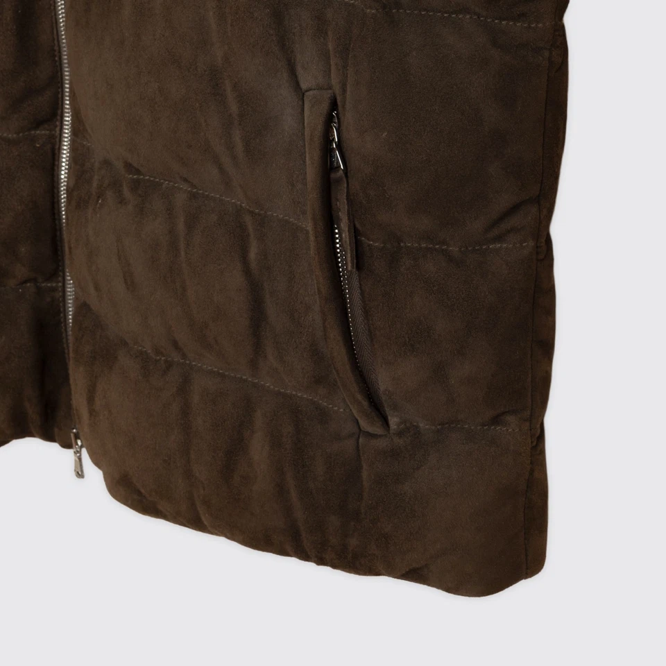 Eleventy Suede Vest Size EU58 Dark Brown Quilted Full Zip - Image 4 of 4