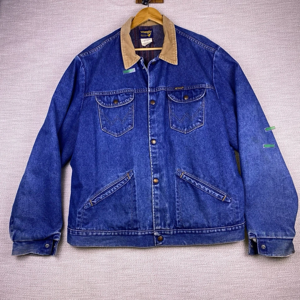90s Wrangler Denim Jacket 50 L Mens Blanket Lined Corduroy Collar USA 74235PW - Image 2 of 4
