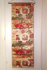 VINTAGE SILK JAPANESE OBI SASH with INTRICATE TAPESTRY CRANE PATTERN
