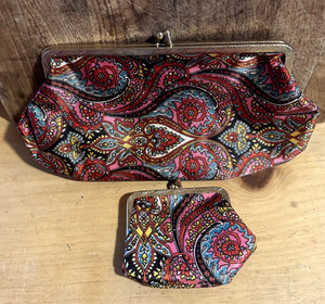 Paisley purse or vanity bag and coin purse set snap closures appear never used