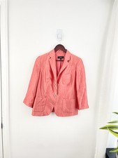Talbots 8 Pink Orange Silk Blend 3/4 Sleeve Blazer Jacket Women s Size 8
