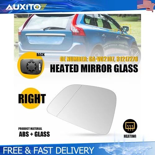 Right Side Heated Mirror Glass Fit Volvo XC60 2010-2017 Passenger Backing Plate