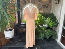 Vintage 1930s Peach Silk and Lace Wounded Bird Robe