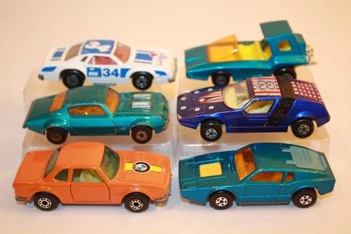 Six (6) Vintage 1970's Matchbox Lesney Cars BMW / SOOPA / CHEVY / SAAB / SPYDER