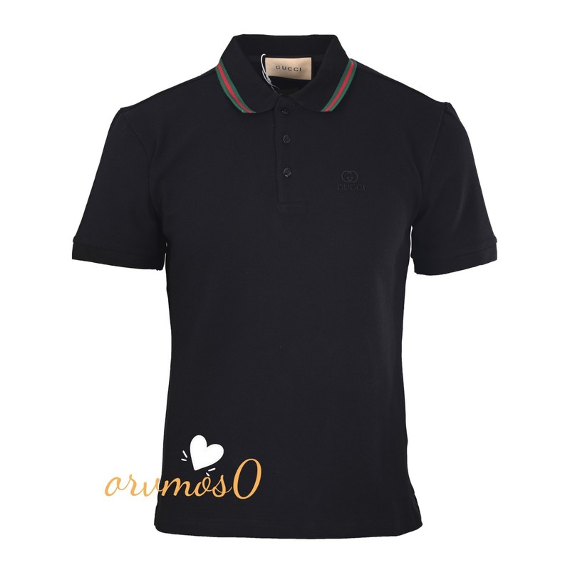 GUCCI GG Silicone Logo Men's Black Short-Sleeve Polo Shirt Size L