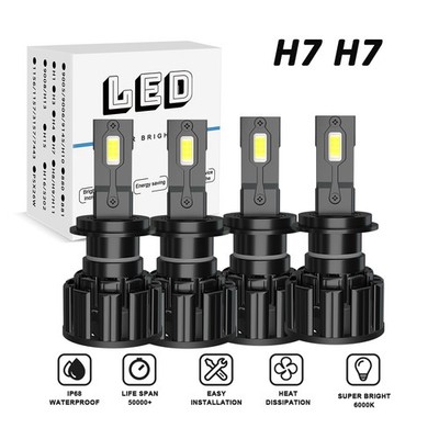 H7+H7 LED Headlight Combo 4 High Low Beam Bulbs Kit Super White Bright Lamps