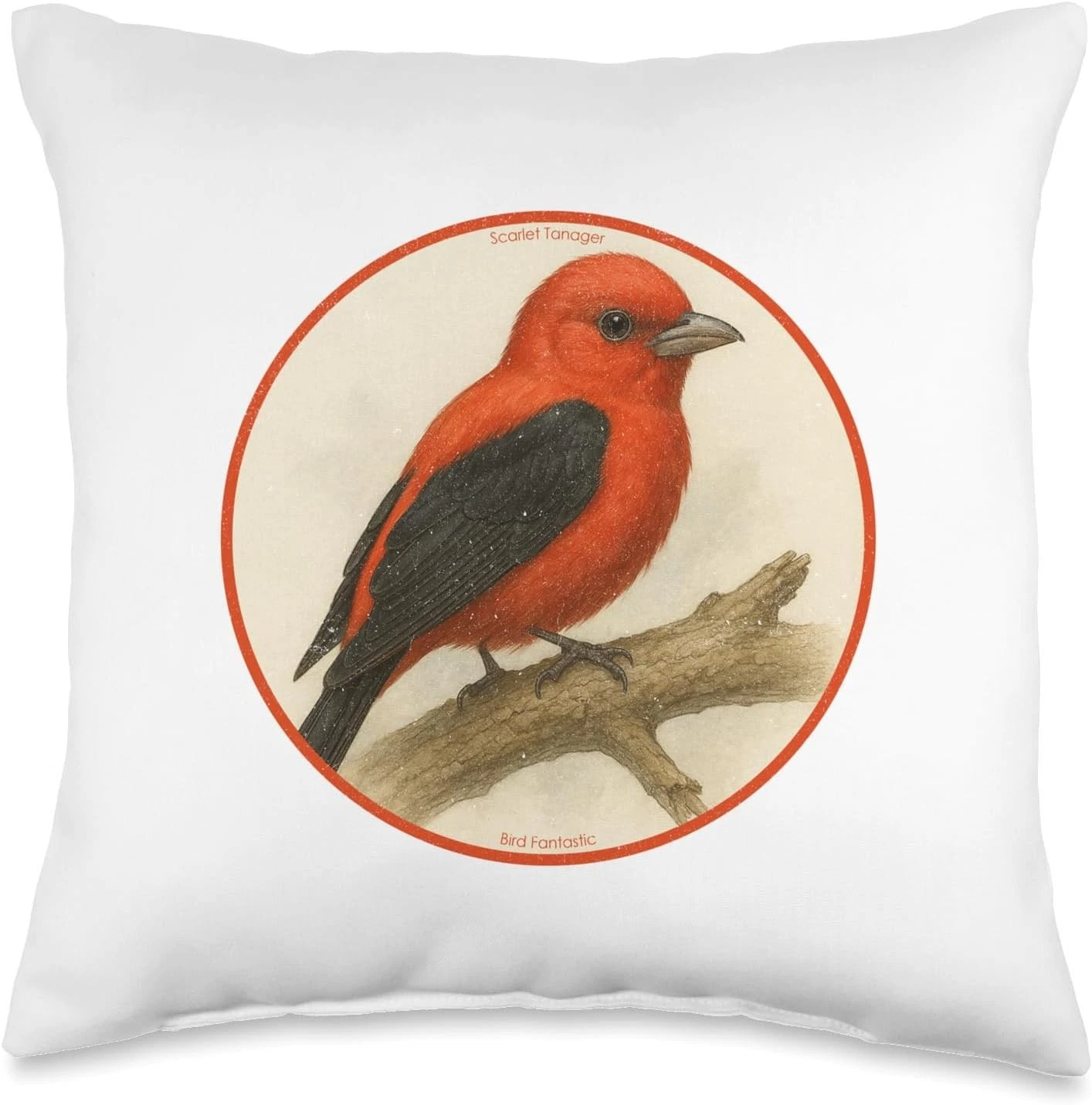 Retro Scarlet Tanager Bird Design Throw Pillow *NEW* 2 Sizes