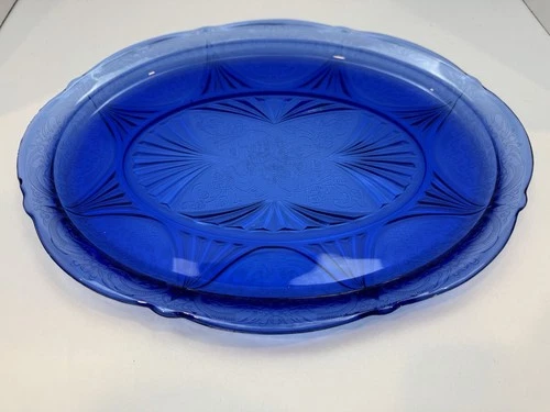 Hazel-Atlas Royal Lace Cobalt Blue Vintage Depression Glass Server Platter