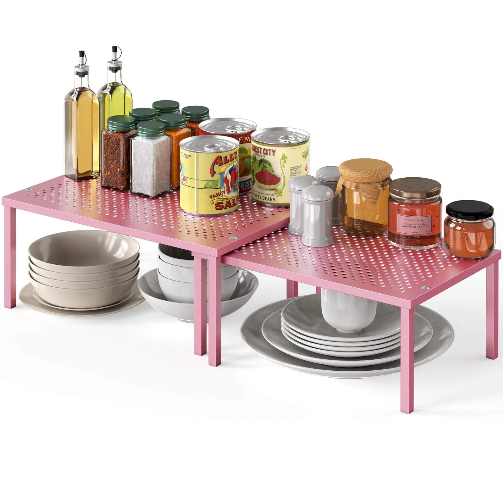 Expandable Stackable Kitchen Counter Shelf Organizer, Pink, Metal Top, 11.25 ...