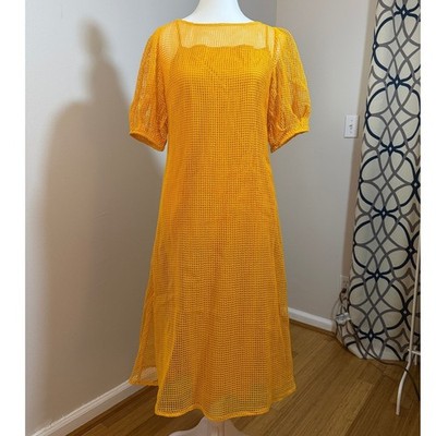 Erika Cavallini Mesh Midi Dress Women Mustard Yellow Excellent Italian Cotton S