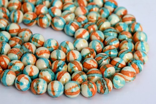 10 mm Blau & Orange Regen Blume Jade Perlen Klasse AAA Rund Edelstein Lose Perlen - Bild 2 von 4