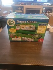 Leap Frog Game Chest with 4 Games Dominoes Math Rummy Alphabet Go Fish Wood Box