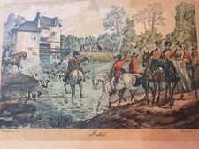 Quadro con stampa d'epoca G.Ripart "Hallali" scene di caccia