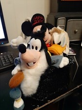 Disney Store Happy New Year 2000 Bean Bag Plush Hat Set 8" Donald Goofy Mickey