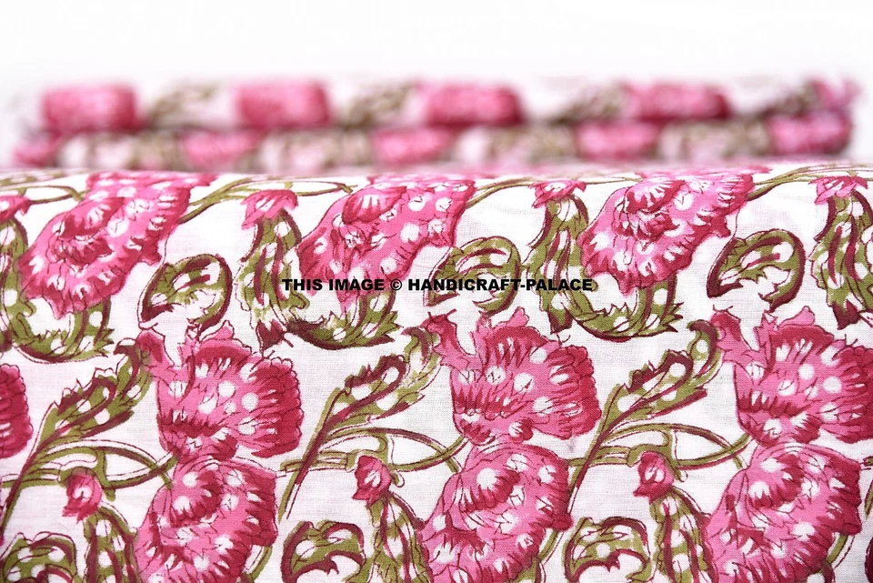 5 Yard Indian Floral Sanganeri Fabric Hand Block Print 100% Cotton Fabric Jaipur - Image 2 of 3
