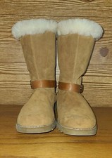 Ugg Nessa Sheepskin-lined Light Brown Boots. 1/2 Zip-Up Back W/Buckle Strap Sz 4
