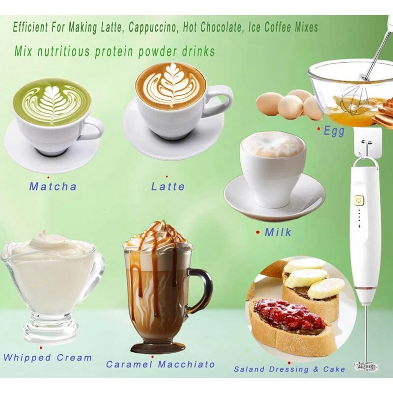 Milk Frother Mixer Rechargeable Handheld for Coffee with 2 Whisks,USB4334