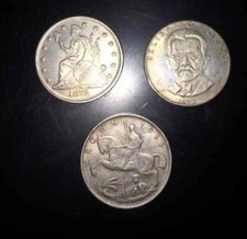 3 Coins George V Crown Belisario Porras 1976 Dollar USA Librety 1872 NOT SILVER