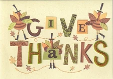 PAPYRUS THANKSGIVING CARD NIP MSRP $6.95 GIVE THANKS WITH TURKEYS (E3)