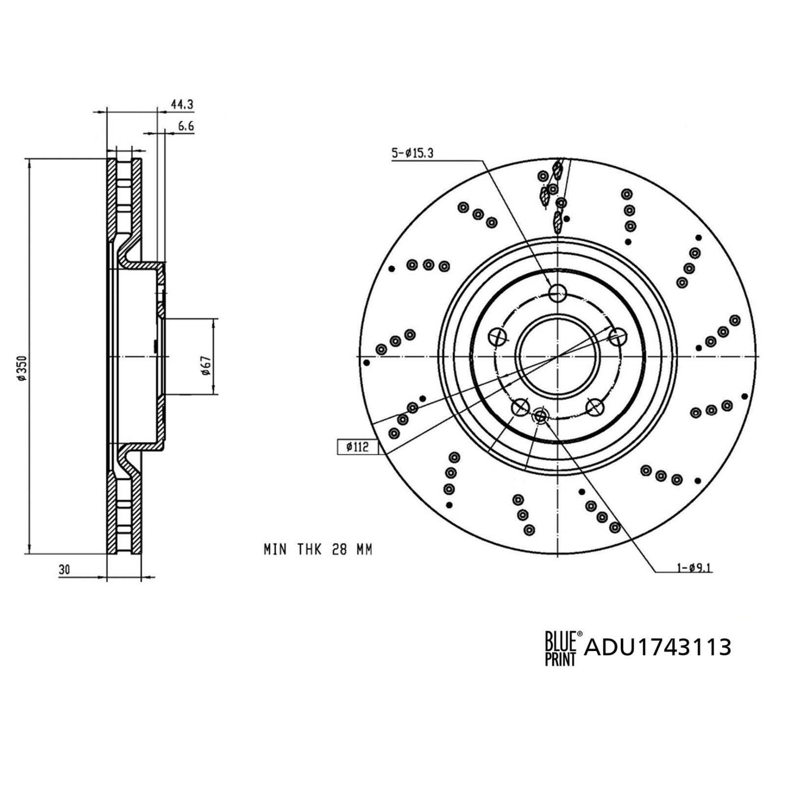 Blue Print Brake Disc ADU1743113 Fits Mercedes Front Axle - OE Matching Quality