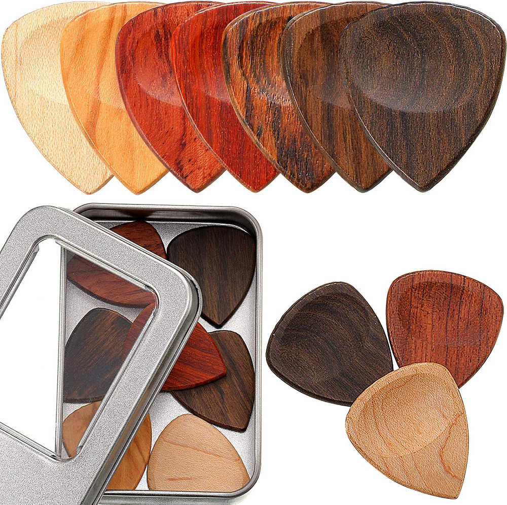Exotic Wooden Guitar Picks for Archtop Guitars - 10-Piece Premium Variety Set