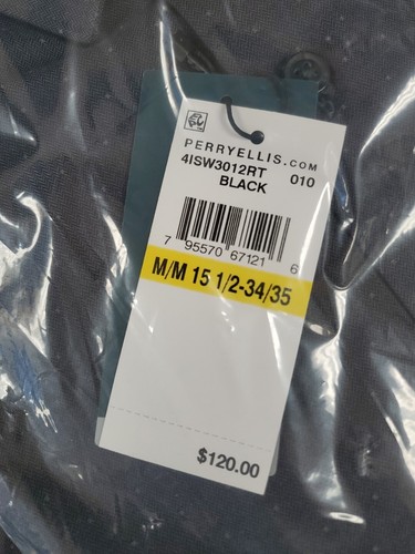 Perry Ellis Slim Fit Dobby Polka Dot Print Dress Shirt Black Sz. M 15 1/2-34/35 - Picture 4 of 6