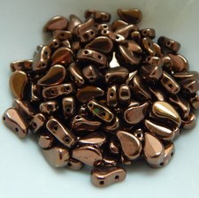 30 Beads - Paisley Duo Two Hole Jet Bronze Czech Glass