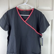 Just Love Scrub Top Womens Size Medium NWT Black With Trim Short Sleeve