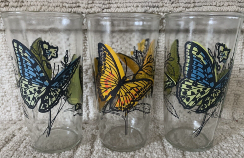 Vintage Butterfly Sour Cream Glasses Blue and Orange Lot of three - Picture 1 of 3